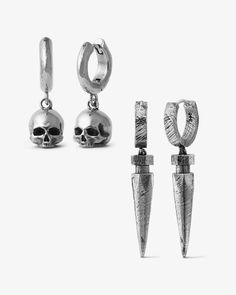 A duo that dances in metaphors of mortality, puncturing the illusion of all conformity. Wear asymmetrically or stacked on parallel piercings.
Sets include:
1 Cranium Huggie Earrings
1 Dismantle Earrings Stacked Earrings, Gothic Earrings, Nail Jewelry, Huggie Earrings, Jewelry Inspo, Huggies Earrings, Earrings Set, Makeup Nails, Earring Set