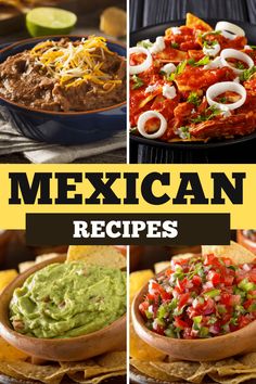 mexican food is shown in three different pictures, including tortillas and guacamole