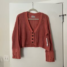 Brand New Never Been Worn Red Casual Spring Cardigan, Red Cardigan For Spring Day Out, Trendy Fall Cardigan From Urban Outfitters, Trendy Urban Outfitters Fall Cardigan, Trendy Urban Outfitters Cardigan For Fall, Pink Tops From Urban Outfitters For Fall, Red Button-up Cardigan For Spring, Urban Outfitters Cotton Sweater For Fall, Urban Outfitters Casual Long Sleeve Cardigan