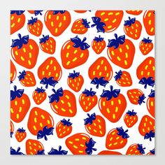 an orange and blue pattern with strawberries on it