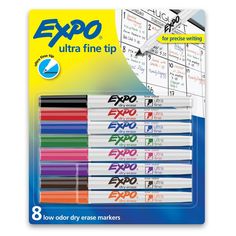 expo extra fine tip markers in assorted colors, 8 / pkg -