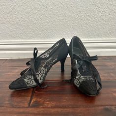 Used But Good Condition Black Vintage Victorian Style Stuart Weitzman Heels. They Are Missing A Few Rhinestones But They Can Be Easily Replaced. I Can Even Do It For You Upon Request. Petite Size 7. Lace, And Ribbons Are In Perfect Condition! 241.00 Or Best Offer! These Shoes Are Worth Considerably More But I Am Pricing Low Because I Am A New Seller! Take Advantage Of The Awesome Discount! No Box. Stuart Weitzman Heels, Lace Pumps, Pump Heels, Lace Heels, Victorian Lace, Stuart Weitzman Shoes, Lace Up Heels, Vintage Lace, Petite Size