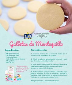 a person holding a cookie in their hand with the words galletas de mantequila on it