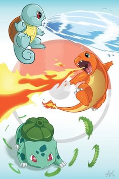 three different types of pokemons are depicted in this cartoon