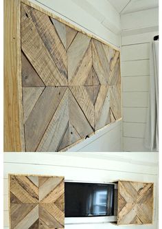 the diy pallet tv stand is made out of wood and has been painted white