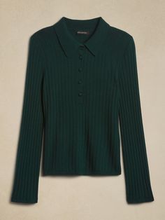 Nezha Merino Sweater Polo | Banana Republic Sweater Polo, Merino Sweater, Flare Sleeves, Merino Wool Sweater, Green Cream, Polo Collar, Petite Size, Wool Sweater, Flared Sleeves