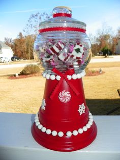 a candy dispenser sitting on top of a table