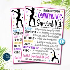 two gymnastics survival kit for girls, one with the word gymnastics on it and the other with