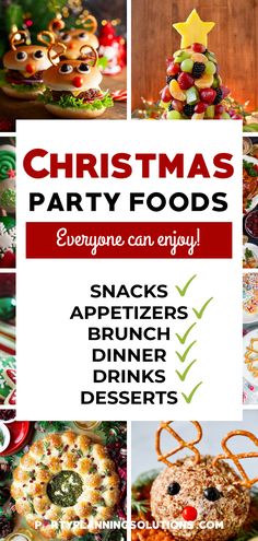 christmas party foods are on display in this collage with the words,'christmas party foods