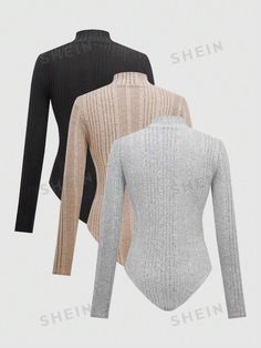 Style:Casual \nWaist Line:Natural \nNeckline:Stand Collar \nType:Tee \nSleeve Type:Regular Sleeve \nDetails:Rib-Knit \nColor:Multicolor \nPattern Type:Plain \nSleeve Length:Long Sleeve \nFit Type:Regular Fit \nFabric:Medium Stretch \nMaterial:Fabric \nComposition:95% Polyester \nComposition:5% Elastane \nCare Instructions:Machine wash or professional dry clean \nSheer:No \n Fitted Bodysuit, High Neck Long Sleeve, Fabric Medium, Womens Bodysuit, Womens Fall, Maternity Bag, Stand Collar, Jumpsuits For Women, Women Clothing