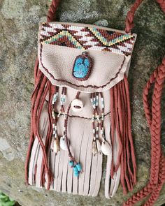 Shamanic Medicine Pouch 100% Reclaimed Leather Macrame Turquoise Crystal Foraged Deer Antler Button Aztec Beadwork Cotton strap This unique and one of a kind Pouch can be worn around the neck or as a shoulder bag, perfect for Foraging, or for holding whatever Medicine you are working with. Upgrade your ceremonial dress with this beautiful handcrafted Medicine Pouch. 22cm x 15cm Leather Macrame, Aztec Bag, Southwest Quilts, Ceremonial Dress, Antler Buttons, Bag Necklace, Medicine Pouch, Necklace Macrame, Leather Bag Pattern