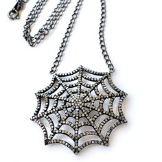 Halloween Glamour! Gorgeous Spider Web Pendant, Made W/Tons Of Sparkling Diamond Chips Set Within Rhodium Plated Sterling Silver. Gotta Love This Spooky Glam Look, October Or Not. It’s Unique For Sure And A Great Length To Layer With Other Pieces. Necklace Is Approximately 25” In Length Pendant Is 3-Dimensional, Dome Shaped And Measures 1-3/4” X 1-3/4” Diameter Excellent Condition, No Flaws Halloween Glamour, Glam Look, Sparkling Diamond, Glam Looks, Great Lengths, Sparkle Diamonds, Spider Web, Rhodium Plated, Womens Jewelry Necklace