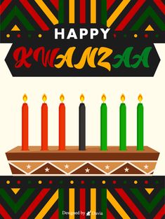 a birthday card with candles on it and the words happy kwanzaa written in bold colors