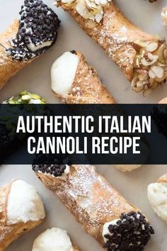 an assortment of italian cannoli with text overlay