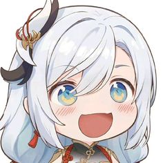 an anime character with white hair and blue eyes