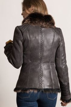 Celebrate cool weather in the splendor of frosted Spanish sheepskin that’s styled to flatter in a shapely, zip front design. Free shipping   returns. Faux Fur Fitted Outerwear With Padded Collar, Fitted Faux Fur Outerwear With Padded Collar, Fitted Shearling Outerwear With Padded Collar, Luxury Sheepskin Leather Jacket With Zipper Closure, Luxury Sheepskin Outerwear With Faux Fur Trim, Fitted Shearling Fur Coat With Faux Fur Lining, Fitted Winter Fur Coat With Padded Collar, Fitted Shearling Leather Jacket With Faux Fur Trim, Fitted Fur Coat With Padded Collar For Winter