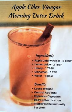 Morning Detox Drink, Apple Cider Vinegar Morning, Apple Cider Vinegar Recipes, Colon Cleanse Recipe, Resep Smoothie, Resep Diet, Detox Drinks Recipes, Healthy Juice Recipes, Diet Drinks