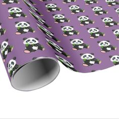 panda pattern on purple wrapping paper