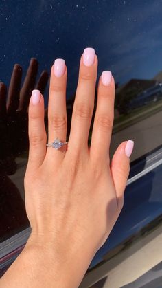 Light pink with subtle glitter in a square shape Cute Nails Acrylic Light Pink, Hoco Nail Inspo Pink, Cute Hoco Nails For Pink Dress, Glittery Light Pink Nails, Nails To Go With A Pink Dress, Light Pink Chrome Nails Square, Light Pink Hoco Nails, Square Light Pink Nails, Light Pink Sparkle Nails