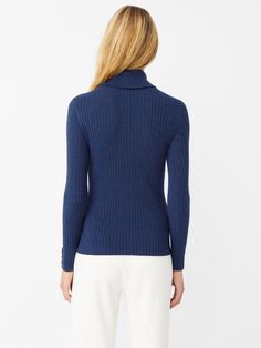 Sleek ribbed turtlenecks have graced many a style icon. Here's your chance to own an update of the classic, in finely ribbed stretch cotton modal with a little something extra: a three-button cuff. Wear it alone, as a layer and make sure to buy in multiples. | J.McLaughlin Women's Arlette Turtleneck Top Navy, Size Large | Cotton/Spandex J Mclaughlin, Ribbed Turtleneck, Turtleneck Top, Women's Sweaters, Turtle Neck Top, Style Icon, Cotton Spandex, Stretch Cotton, A Style