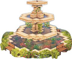 an artistic rendering of a water fountain surrounded by plants