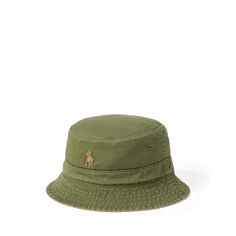 Contrasting colors add versatility to this reversible version of Polo’s classic cotton twill bucket hat. Ralph Lauren’s signature embroidered Pony accents each side. Classic Cotton Bucket Hat With Curved Brim, Green Reversible Cotton Bucket Hat, Green Reversible Cotton Hat, Classic Cotton Bucket Hat For Spring, Cotton Reversible Bucket Hat With Short Brim, Reversible Cotton Bucket Hat With Short Brim, Reversible Cotton Hat For Everyday, Reversible Cotton Bucket Hat For Outdoor, Laundry Mat