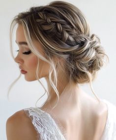 🌺 Effortless Braided Bun Bridal Hair Glamorous Braids Updo Hairstyle Bridesmaid Updo For Long Hair Braid, Cute Bridesmaid Hairstyles Up Dos, Updo With French Braid, Up Dos For Wedding Bridesmaid, Hair Up Bridesmaid Styles, Braided Bun Wedding Hair, Undone Updo Wedding, Maid Of Honor Hair Updo, Braided Updo For Wedding