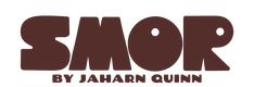 the words smor by jaharn quinn are shown in brown and white