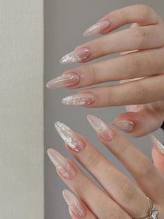 White Simple Nails Design, White Floral Nail Art, Pearl Nails With Pearls, Filipino Inspired Nails, Delicate Wedding Nails, Nail Ideas Elegant Classy, Clear Nails White Design, Bridal White Nails, Jasmine Flower Nails