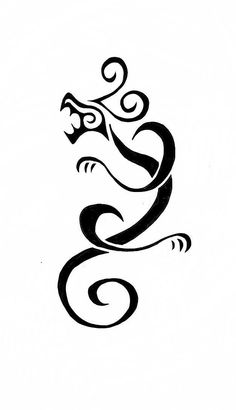 a black and white drawing of a dragon