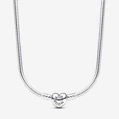 Our classic heart charm meets our iconic snake chain to create the Pandora Moments Heart Clasp Snake Chain Necklace - a tribute to all things Pandora. This snake chain necklace can hold all sizes of the Pandora O Pendant or Heart O Pendant and does not feature threaders (raised charm dividers). Style this sterling silver necklace with your favourite charms for a fully loaded look, or wear it alone as a perfectly simple statement piece. Pandora Moments Heart Clasp Snake Chain Necklace - Size 17.7 Pandora O Pendant, Pandora Necklace, Charms Pandora, Bracelet Pandora, Snake Chain Necklace, Mesh Bracelet, Huggie Hoop Earrings, Pandora Jewelry, Necklace Sizes