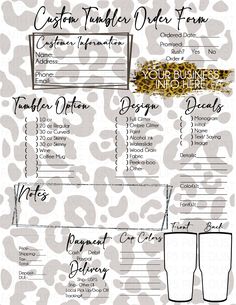 an animal printable order form is shown with the names and numbers for each item