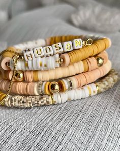 Mama Stack of 3 or 4 Bracelets Matching Kids Choose Your Color Tones Personalized Word Name Gold Plated Mama Bracelet - Etsy Bracelets Matching, Clay Bracelets, Mama Bracelet, Beads Ideas, Clay Bracelet, Clay Bead, Cute Clay, Bracelet Ideas, Color Tones