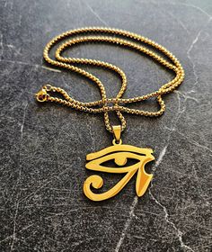 Eye Of Horus Third Eye Egyptian Necklace, Statement Jewelry, Gold, Stainless Steel Pendant, Chain, Charm, Khepera Adornments The Third Eye necklace, made of stainless steel,  Approx 22", lobster-claw clasp.  Still shopping? Very nice. https://www.etsy.com/shop/KheperaAdornments Schmuck Gold, Egyptian Necklace, Eye Of Horus, Necklace Statement, Stainless Steel Pendant, Eye Necklace, Jewelry Gold, Third Eye, Statement Jewelry