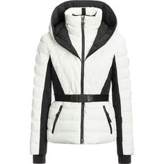 White Nylon Skiing Outerwear, White Nylon Outerwear For Skiing, Fitted Functional Outerwear For Winter Sports, White Fitted Ski Season Outerwear, Sporty Fitted Outerwear With Detachable Hood, Sporty Fitted Outerwear For Skiing, White Ski Outerwear With Detachable Hood, Fitted Ski Outerwear For Ski Season, White Outerwear With Detachable Hood For Ski Season