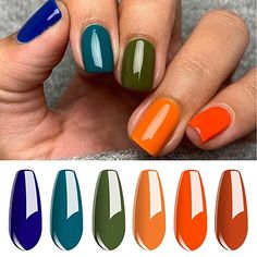 Vishine Gel Polish Set, Orange Olive Green Fall Gel Nail Colors Teal Green Sapphire Blue Nail Polish Kit Early Autumn Nail Gel Polish Soak Off Nail Art Lamp LED Cured, 8ml Each Fall Gel Nail Colors, Nail Polish Gift, Beachy Nails, Spring Nail Trends, Fall Gel Nails, Long Nail, Blue Nail Polish, Nail Polish Kits, Gel Nail Colors