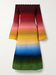 a multicolored knitted dress with bell sleeves