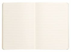 an open notebook on a white background with lines in the pages and blank space for writing