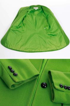 1980s vintage lime green wool fully lined blazer jacket with black buttons. Faux flap pockets, bold shoulder pads, fully lined in matching green satin. Wear throughout including a few bare areas and fading/discoloration along the edges and shoulder seams as can be seen but this baby is bright and well tailored, well made, and unique. You'll love it for the right occasion! https://www.kcovintage.com https://www.kcovintage.etsy.com • designer: Jones New York • era: 1980s • origin: USA • fabric: wo Green Notch Lapel Blazer For Evening, Tailored Green Blazer For Evening, Tailored Green Evening Blazer, Green Evening Blazer For Fall, Fitted Green Blazer For Evening, Green Fitted Evening Blazer, Fitted Green Evening Blazer, Green Notch Lapel Outerwear For Party, Green Snap Button Blazer For Work