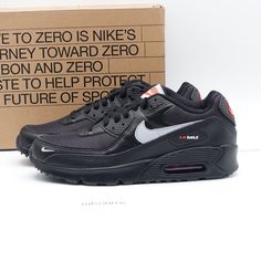 Nike Air Max 90 Next Nature Sneakers Fd9776-001 Black/Wolf Grey/Crimson - New In Box, Box Is Damaged. Minor Factory Glue Mark On The Heel Fabric On The Left Shoe - Please See The Photos, Photos Are Of The Actual Item For Sale. Us Size 7y Youth == Us Size 8.5 Women's We Only Sell 100% Genuine Products, Sourced From Major Retailers. Black Leather Nike Air Max With Round Toe, Black Leather Nike Air Max Low-top Sneakers, Black Leather Low-top Nike Air Max, Black Leather Nike Air Max, Casual Black Nike Air Max, Nike Air Max Dynamic Black Synthetic Shoes, Nike Air Max Black Dynamic Synthetic Shoes, Black Nike Air Max For Jogging, Nike Air Max Black Synthetic For Sports