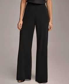 Donna Karan - Women's Wide-Leg Pull-On Pants Chic Ankle-length Dress Pants For Career, Chic Straight Leg Career Dress Pants, Chic Straight Leg Dress Pants For Career, Elegant Straight Leg Career Pants, Elegant Straight Leg Pants For Career, Elegant Ankle-length Career Bottoms, Elegant Career Ankle-length Pants, Elegant Career Pants With Straight Leg, Chic Straight Leg Career Bottoms