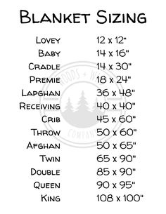 the size and measurements for blanket sizing