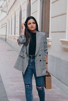 Winter Outfits For School, Trendy Outfits Winter, Blazer Jeans, Elegante Casual, Blazer Outfits, Trend Fashion, Back To School Outfits, Plaid Blazer, Outfits Casuales