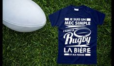 a t - shirt that says rugby la biere next to a football on the grass