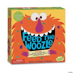 the book feed the woozie has an orange monster with big eyes and large teeth