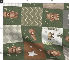 an image of bears and stars on green fabric