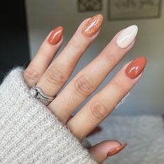 Her Nails, Fall Acrylic Nails, Short Acrylic Nails Designs, Orange Nails, Pretty Acrylic Nails