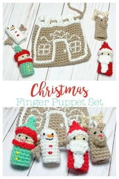 crochet christmas finger puppet set is shown