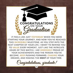 graduation congratulations card with the words congratulations on your graduation written in gold and black ink