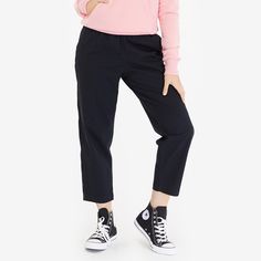 Designed For Comfort And Ease, The Converse Piping Pull-On Pants Subtle Branded Piping Down The Legs And An Adjustable Drawstring For Ultimate Comfort And Casual Style. Black Cropped Leg Pull-on Bottoms, Black Pants With Elastic Waistband And Cropped Leg, Black Cropped Pants With Elastic Waistband, Casual Black Cropped Leg Bottoms, Black Cropped Leg Bottoms With Elastic Waistband, Converse And Sweatpants, Converse Pants, Converse Brown, White Overalls